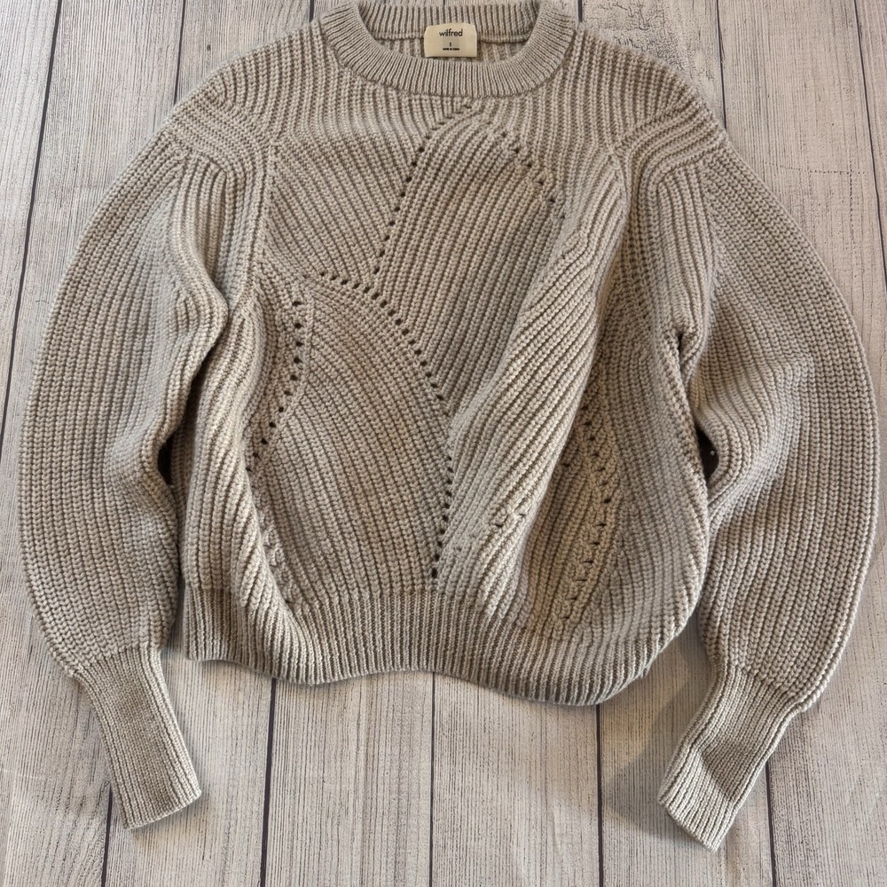Aritzia Wilfred Serment Wool Crop Sweater Open Knit Leaf Womens Size Small